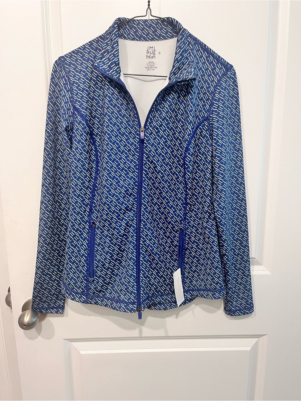 J McLaughlin Women's Blue Printed Zip-Front Athletic Jacket